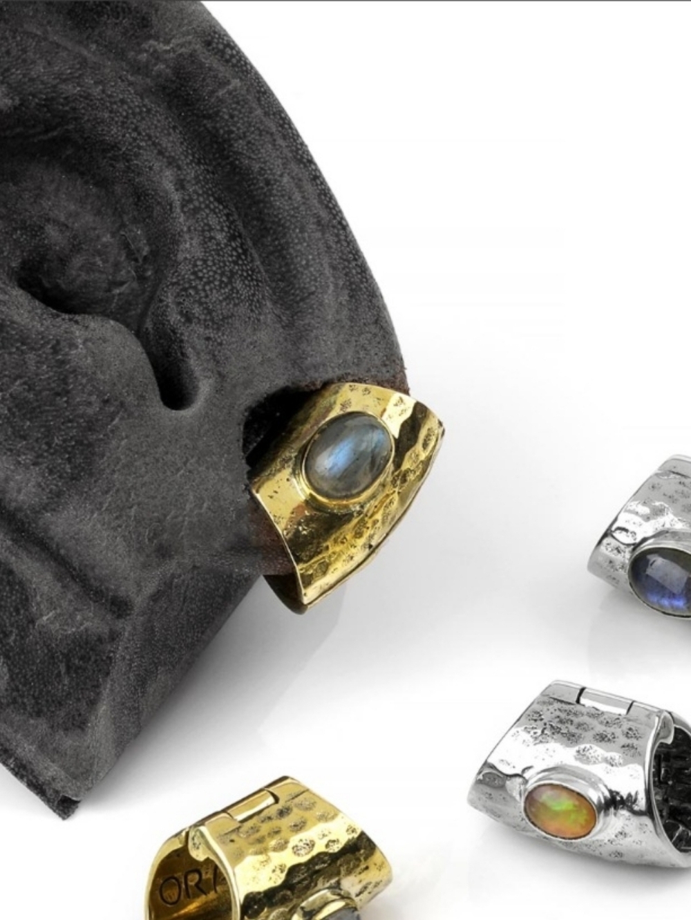 Hammered Brass Labradorite Lobe Clickers